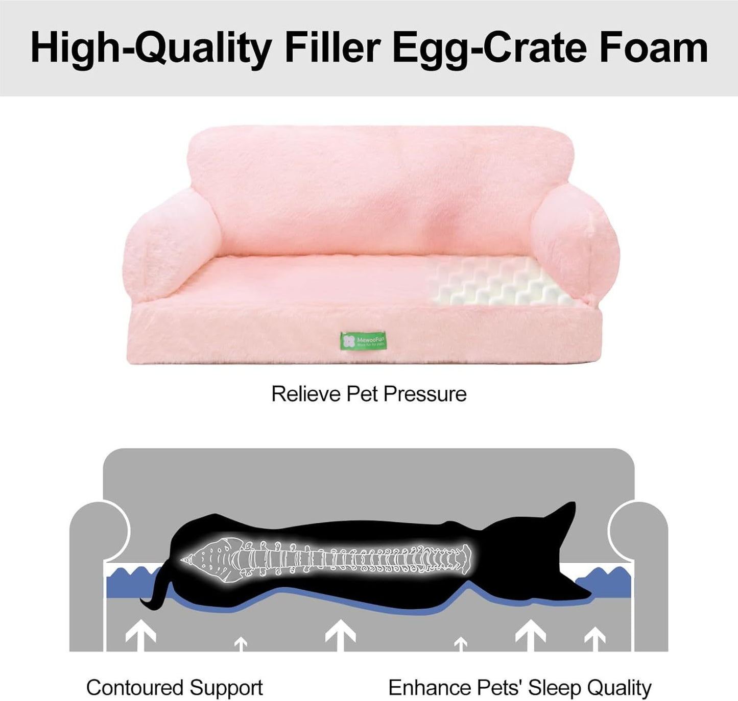 Washable Pet Bed With Removable Cover & Non-Slip Bottom in Pink - Large