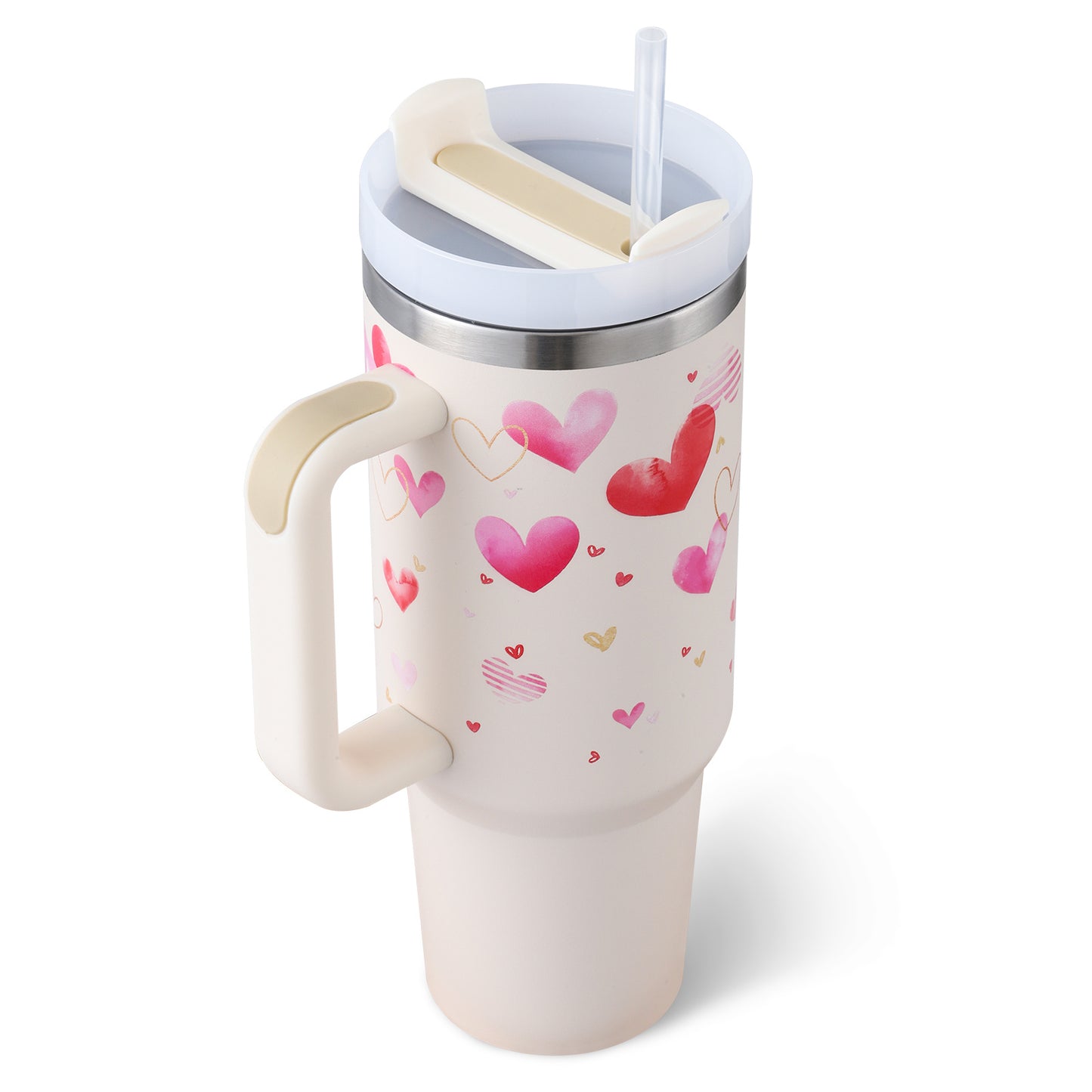 40 Oz Stainless Steel Tumbler With Handle Straw