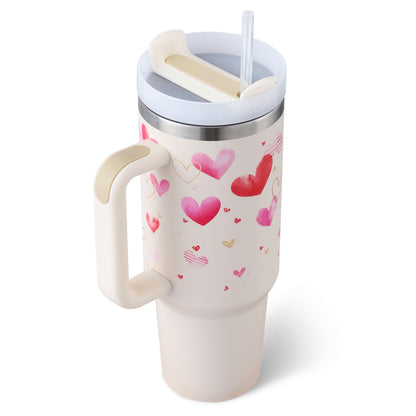 40 Oz Stainless Steel Tumbler With Handle Straw