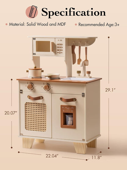 Wooden Play Kitchen With Pretend Ice Cube Dispenser
