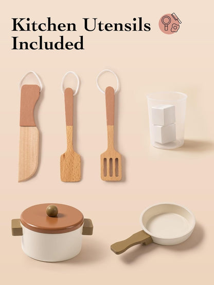 Wooden Play Kitchen With Pretend Ice Cube Dispenser