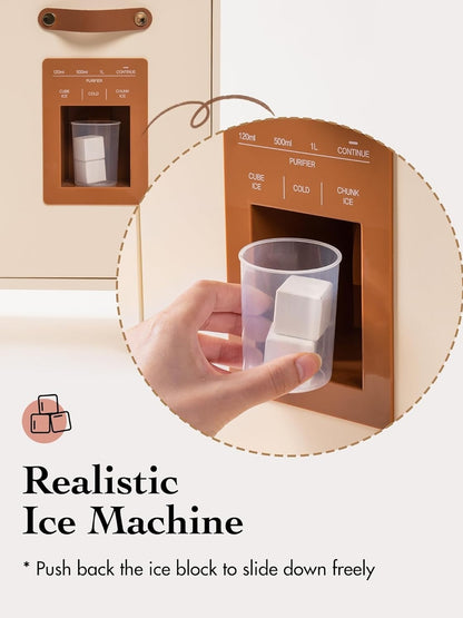 Wooden Play Kitchen With Pretend Ice Cube Dispenser