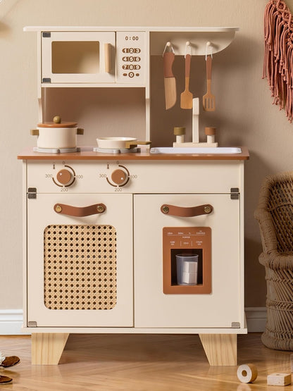 Wooden Play Kitchen With Pretend Ice Cube Dispenser