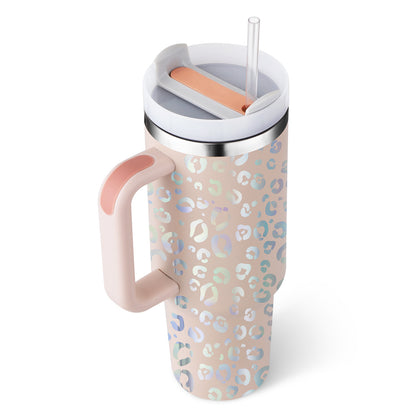 40 Oz Stainless Steel Tumbler With Handle Straw