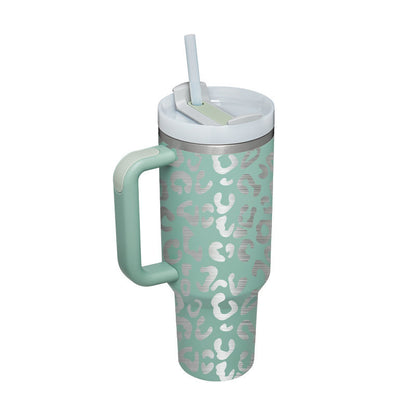 40 Oz Stainless Steel Tumbler With Handle Straw