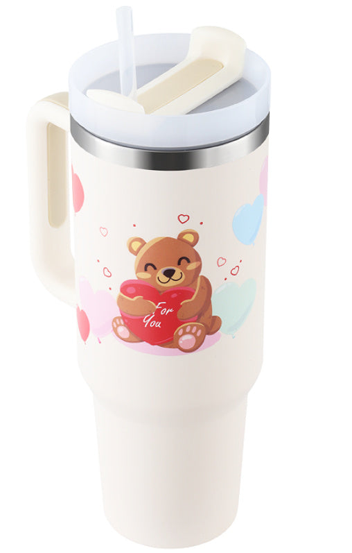 40 Oz Stainless Steel Tumbler With Handle Straw
