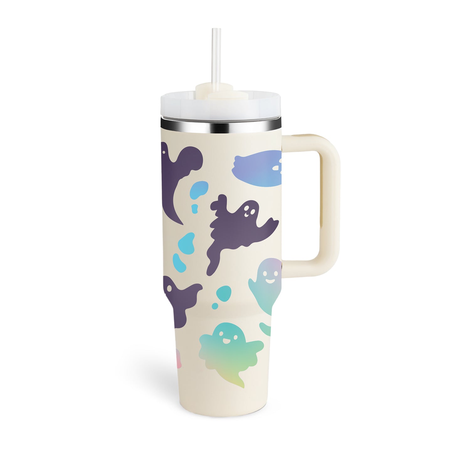 40 Oz Stainless Steel Tumbler With Handle Straw