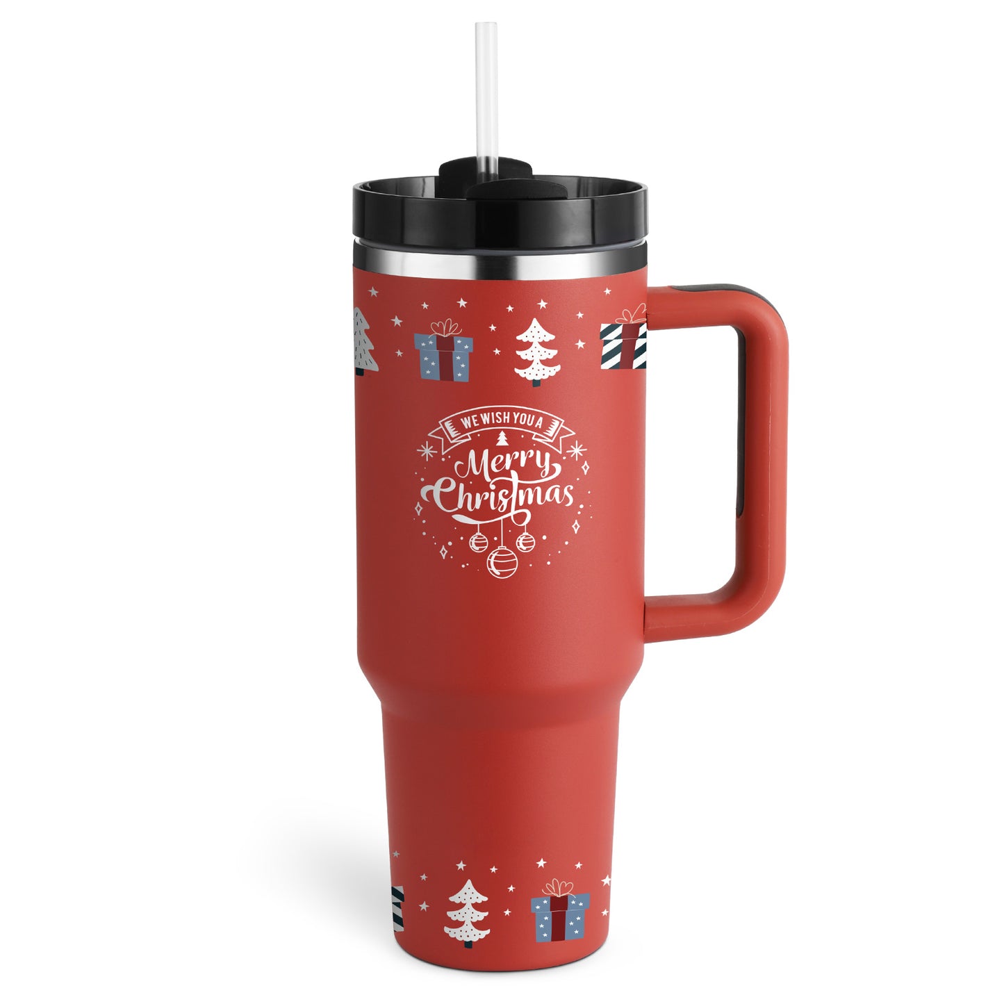40 Oz Stainless Steel Tumbler With Handle Straw