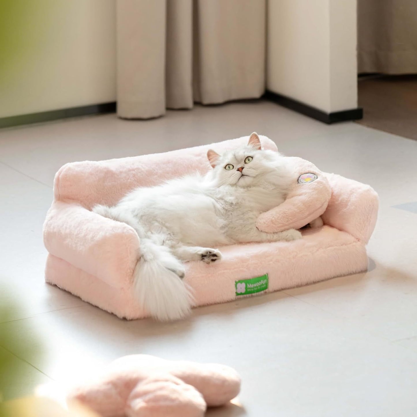 Washable Pet Bed With Removable Cover & Non-Slip Bottom in Pink - Large