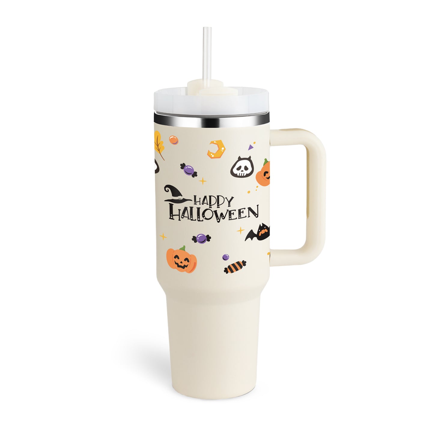 40 Oz Stainless Steel Tumbler With Handle Straw