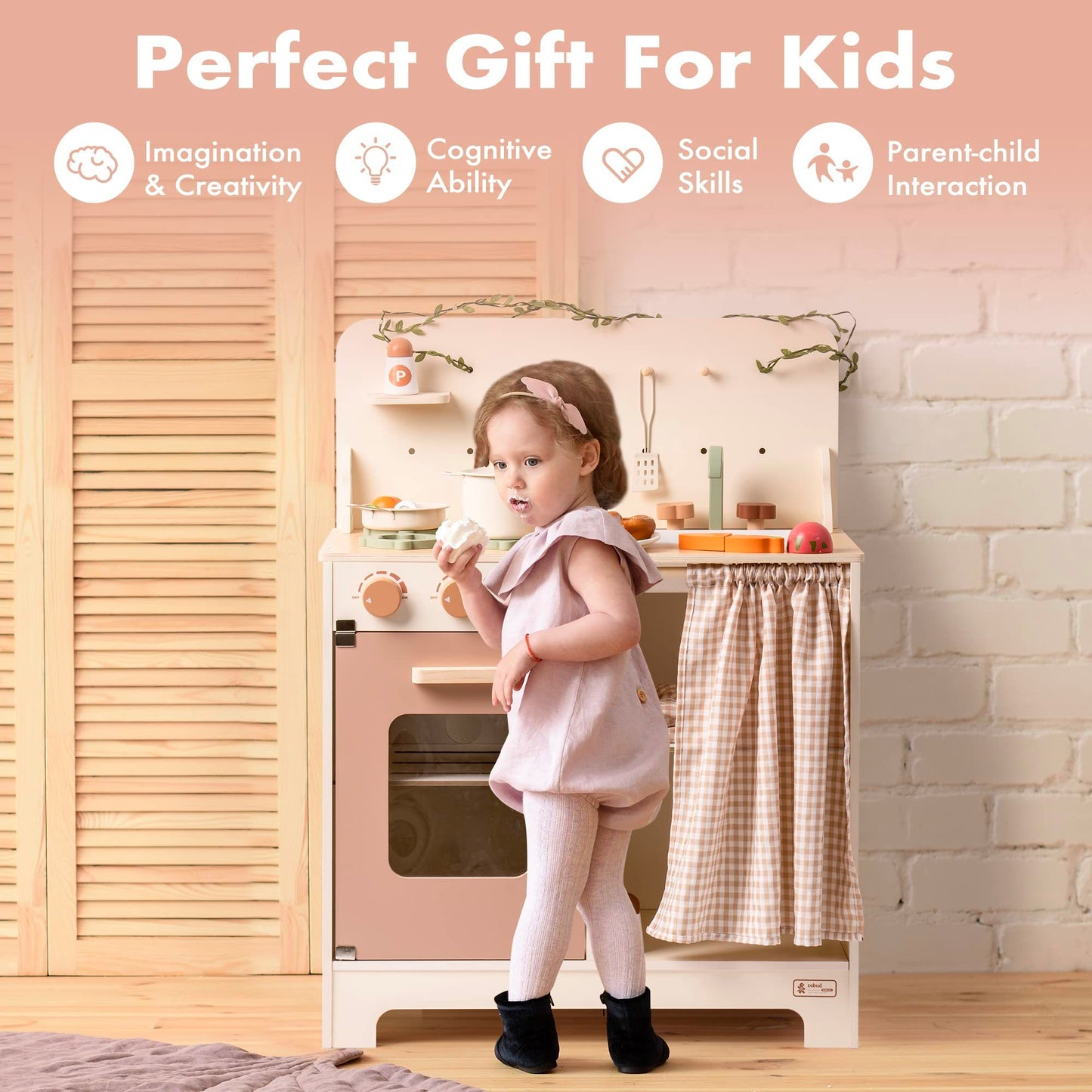 Rustic Wooden Kids Play Kitchen Set
