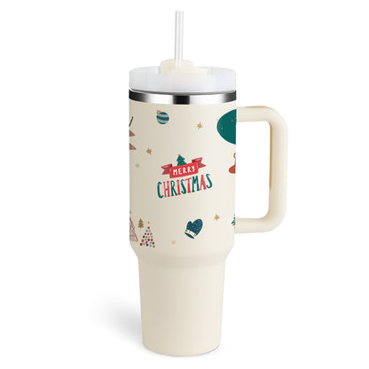 40 Oz Stainless Steel Tumbler With Handle Straw