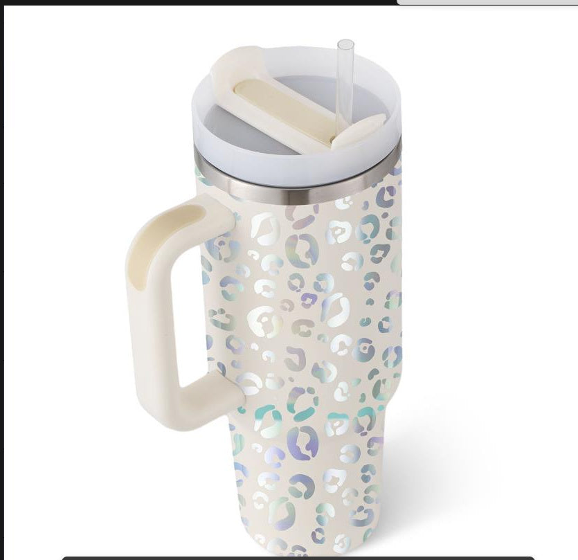 40 Oz Stainless Steel Tumbler With Handle Straw