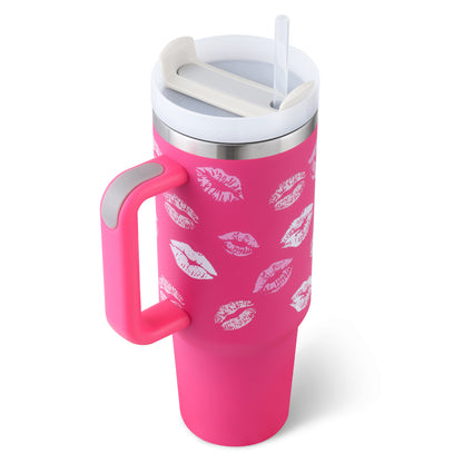40 Oz Stainless Steel Tumbler With Handle Straw