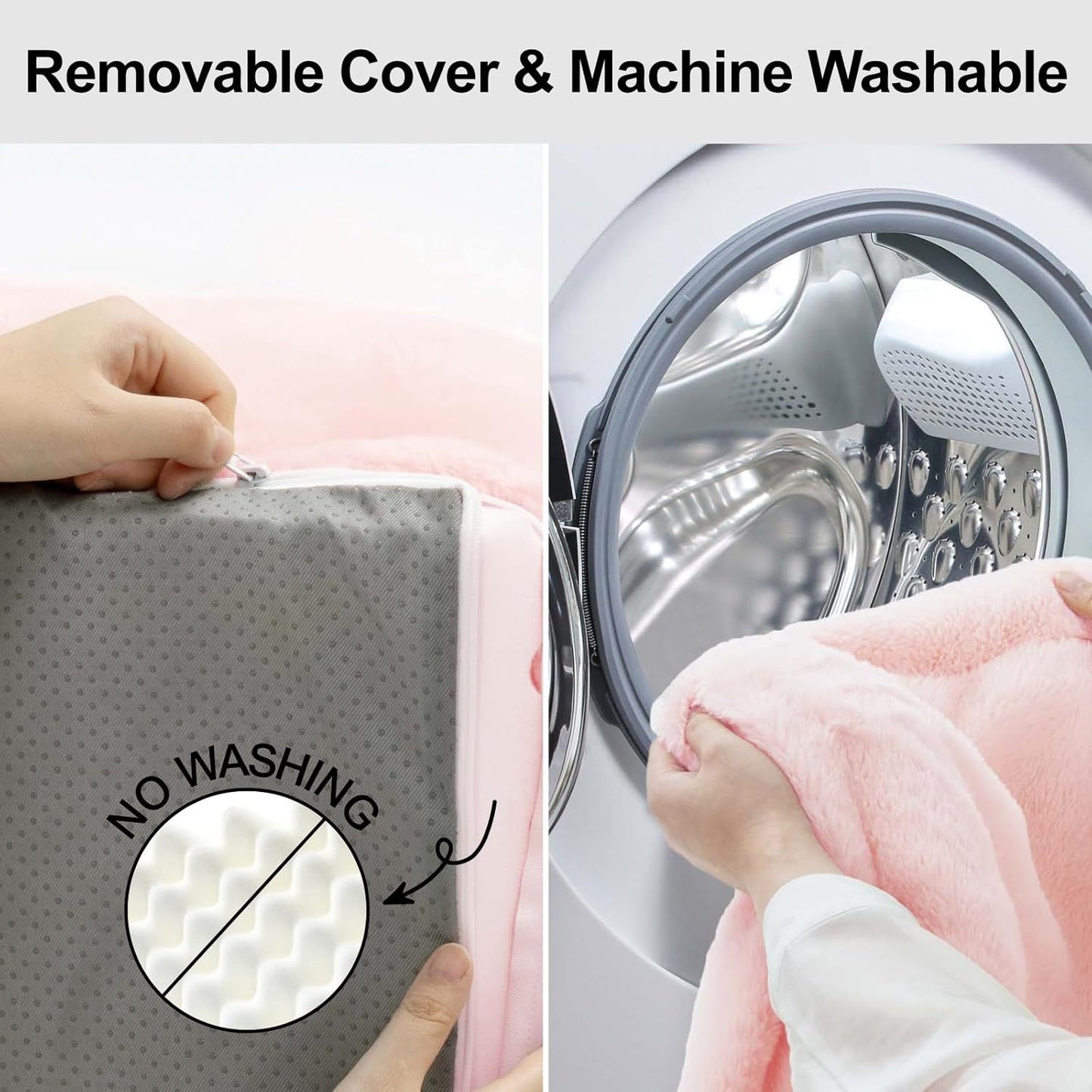 Washable Pet Bed With Removable Cover & Non-Slip Bottom in Pink - Large
