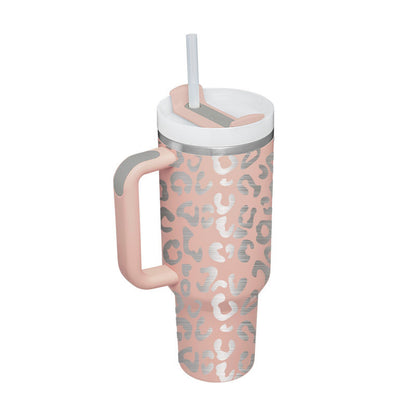 40 Oz Stainless Steel Tumbler With Handle Straw
