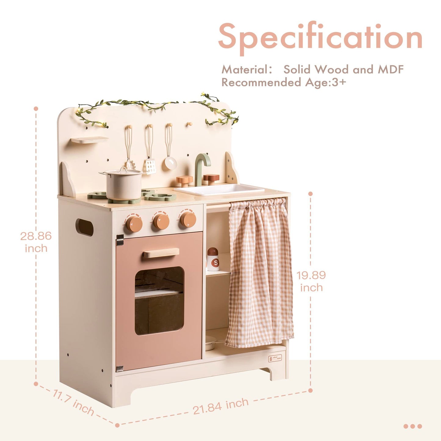 Rustic Wooden Kids Play Kitchen Set