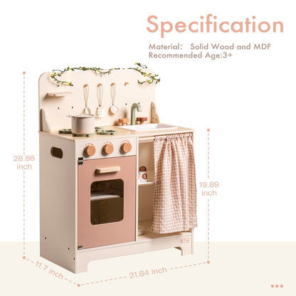 Rustic Wooden Kids Play Kitchen Set