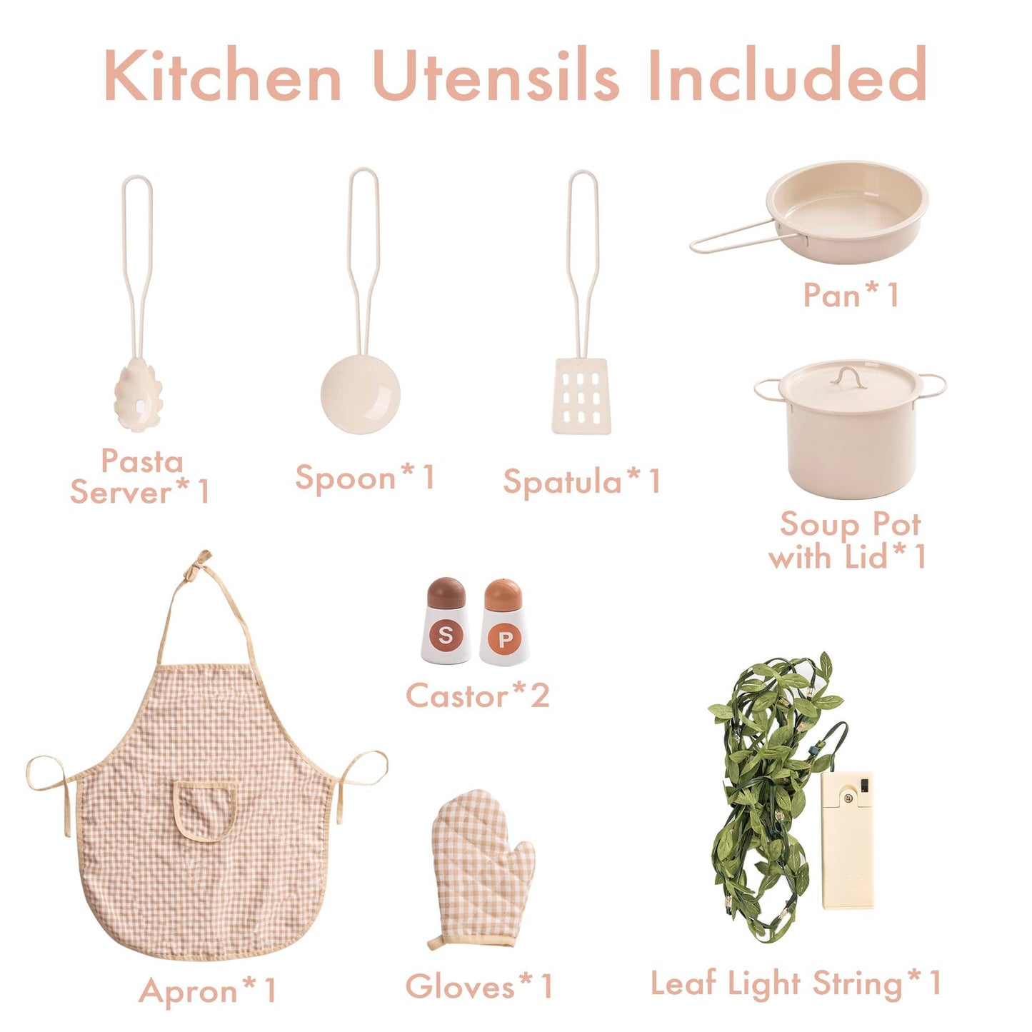 Rustic Wooden Kids Play Kitchen Set