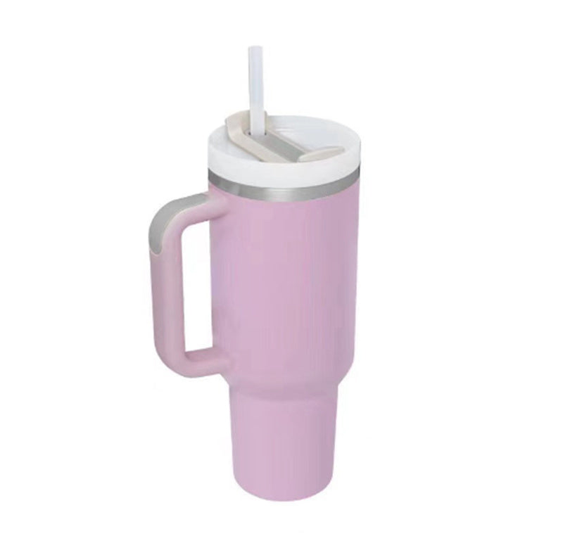 40 Oz Stainless Steel Tumbler With Handle Straw