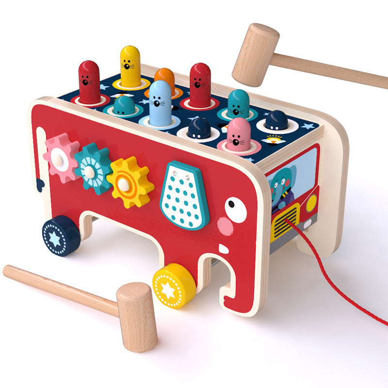 Wooden Elephant Drag and Hit Hamster Toy