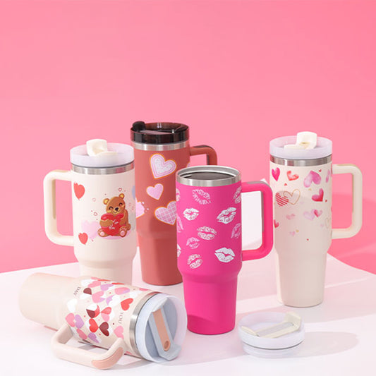40 Oz Stainless Steel Tumbler With Handle Straw