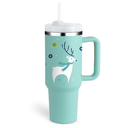 40 Oz Stainless Steel Tumbler With Handle Straw