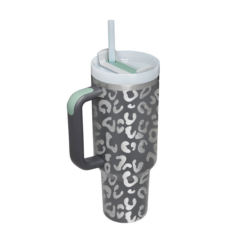 40 Oz Stainless Steel Tumbler With Handle Straw