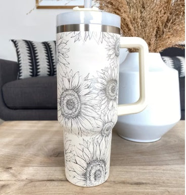 40 Oz Stainless Steel Tumbler With Handle Straw