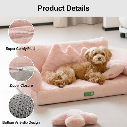 Washable Pet Bed With Removable Cover & Non-Slip Bottom in Pink - Large