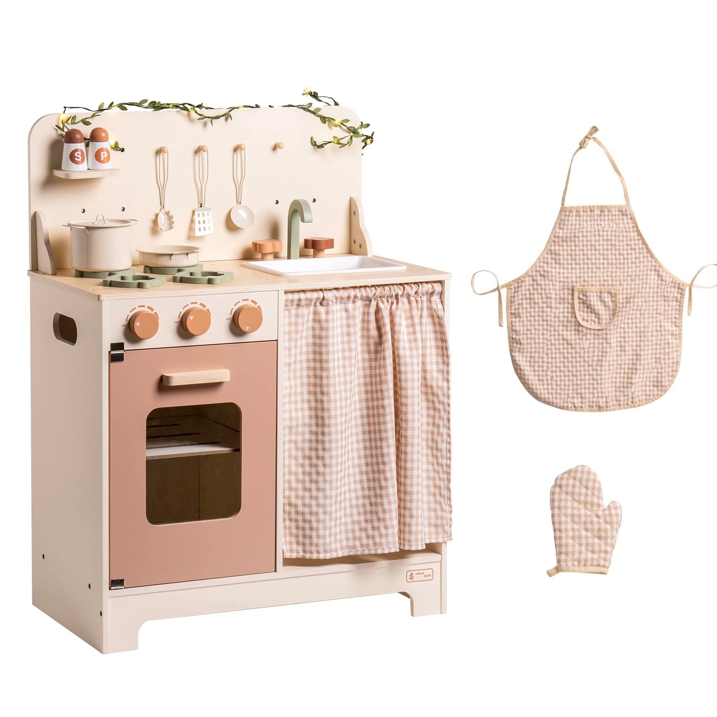 Rustic Wooden Kids Play Kitchen Set