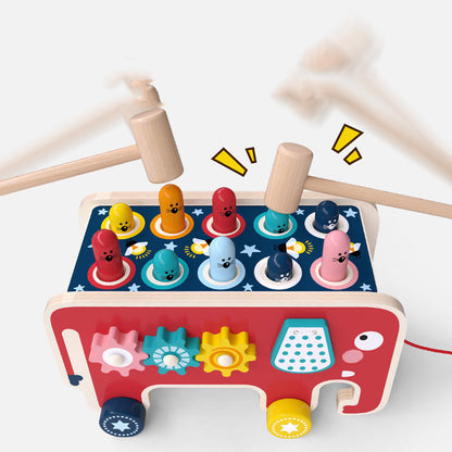 Wooden Elephant Drag and Hit Hamster Toy